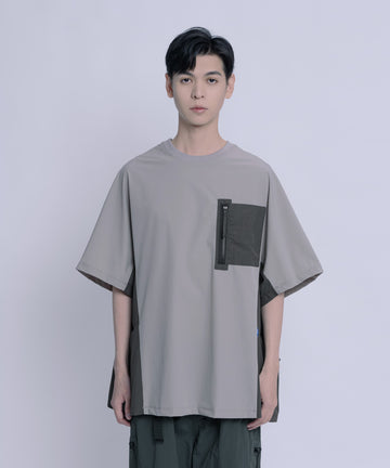 Umbrella-shaped patchwork top with different materials