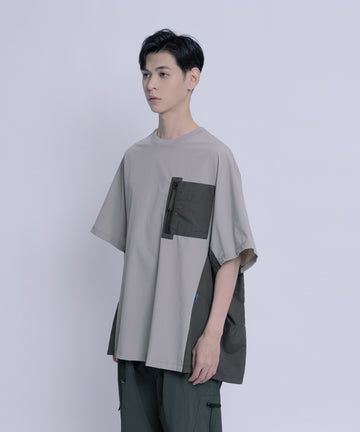 Umbrella-shaped patchwork top with different materials